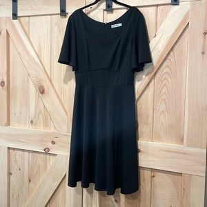 Short Ruffle Sleeve Flared A-line Wrap Cocktail Dress. Black, size Large